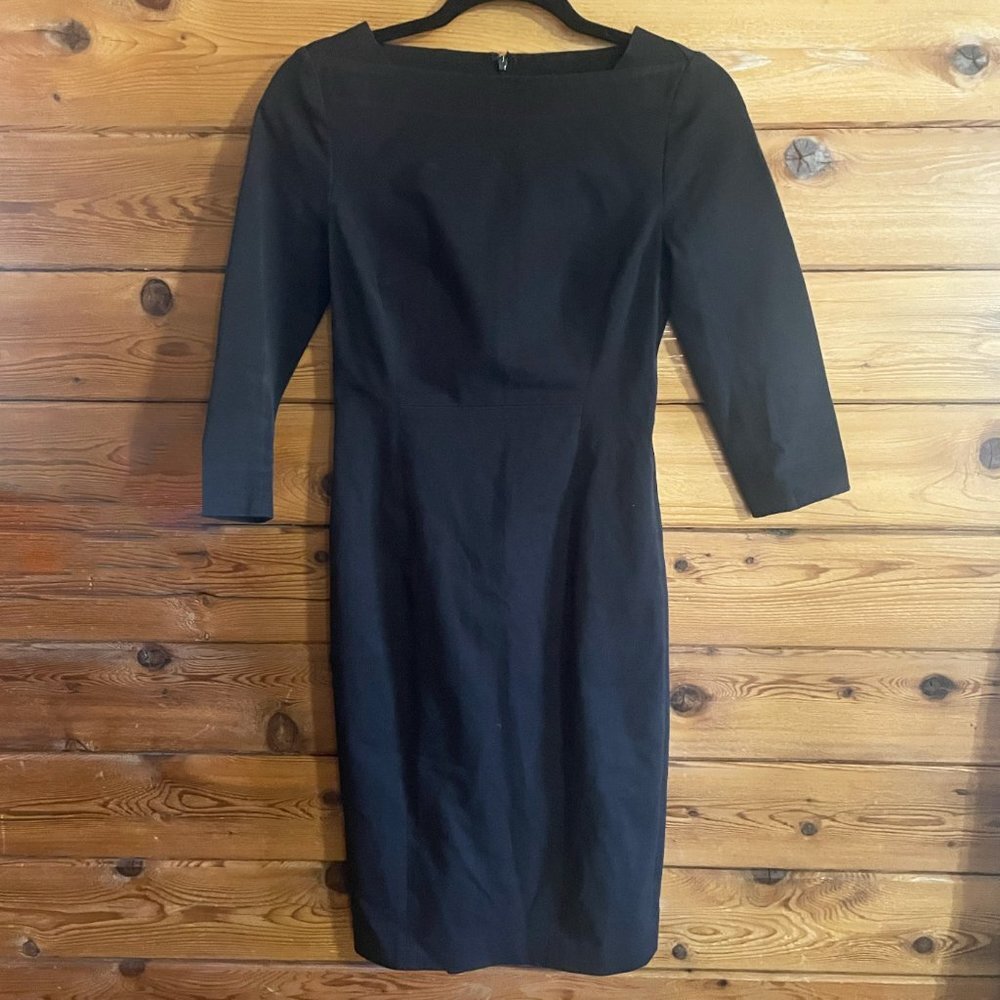 Banana Republic Black Square Neck 3/4 Sleeve Business Casual Sheath Dress Size 0